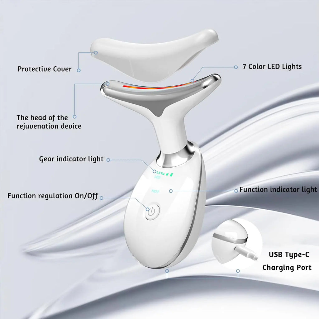 Cotsoco 7 Color Facial Massager Tool, Facial and Neck Massager with 7 LED Light, Skin Care Device, Suitable for Neck Facial Leg, Gift for Women Mother