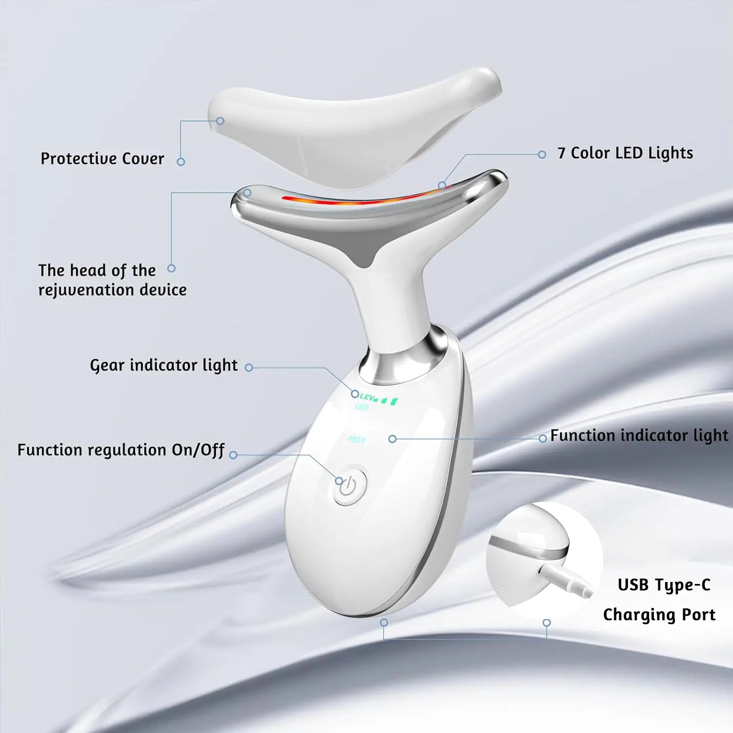 Cotsoco 7 Color Facial Massager Tool, Facial and Neck Massager with 7 LED Light, Skin Care Device, Suitable for Neck Facial Leg, Gift for Women Mother