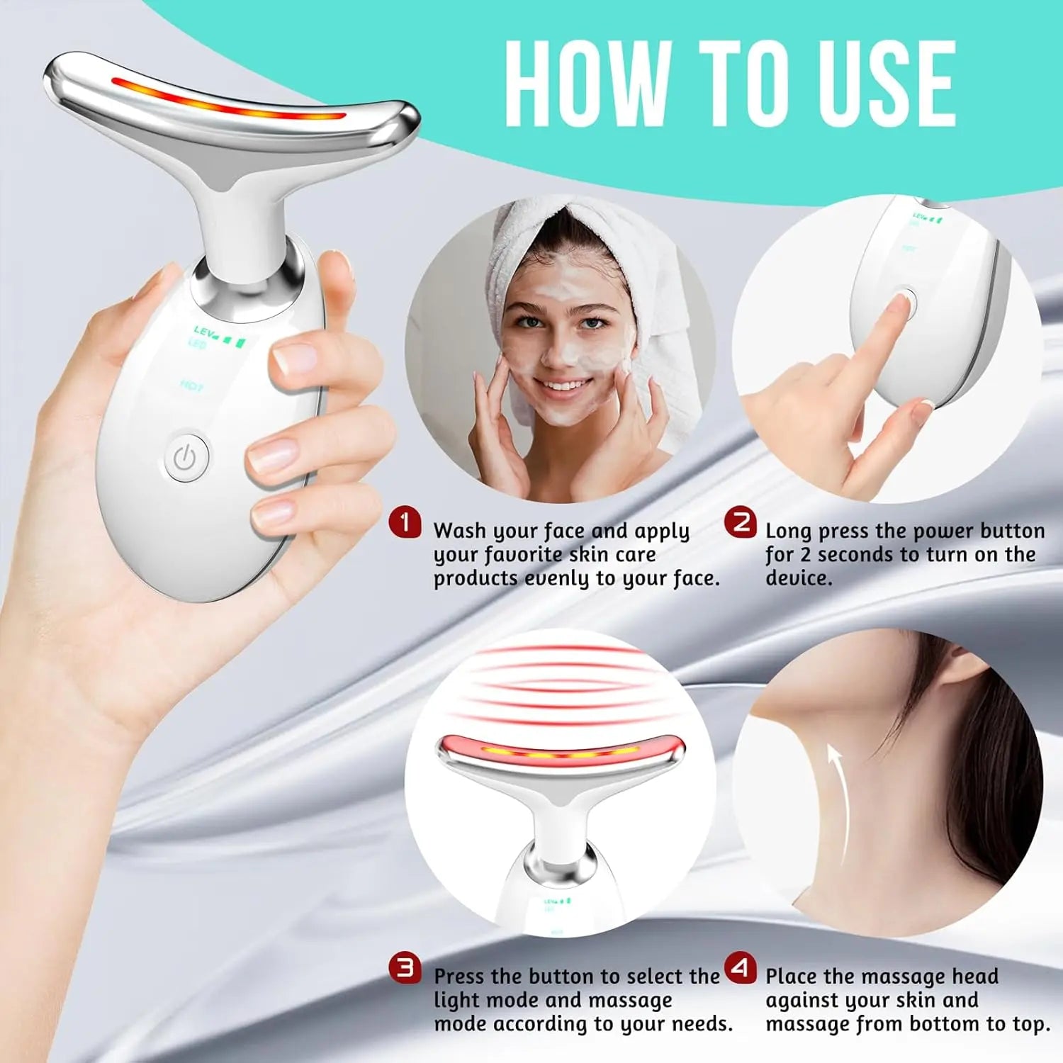 Cotsoco 7 Color Facial Massager Tool, Facial and Neck Massager with 7 LED Light, Skin Care Device, Suitable for Neck Facial Leg, Gift for Women Mother