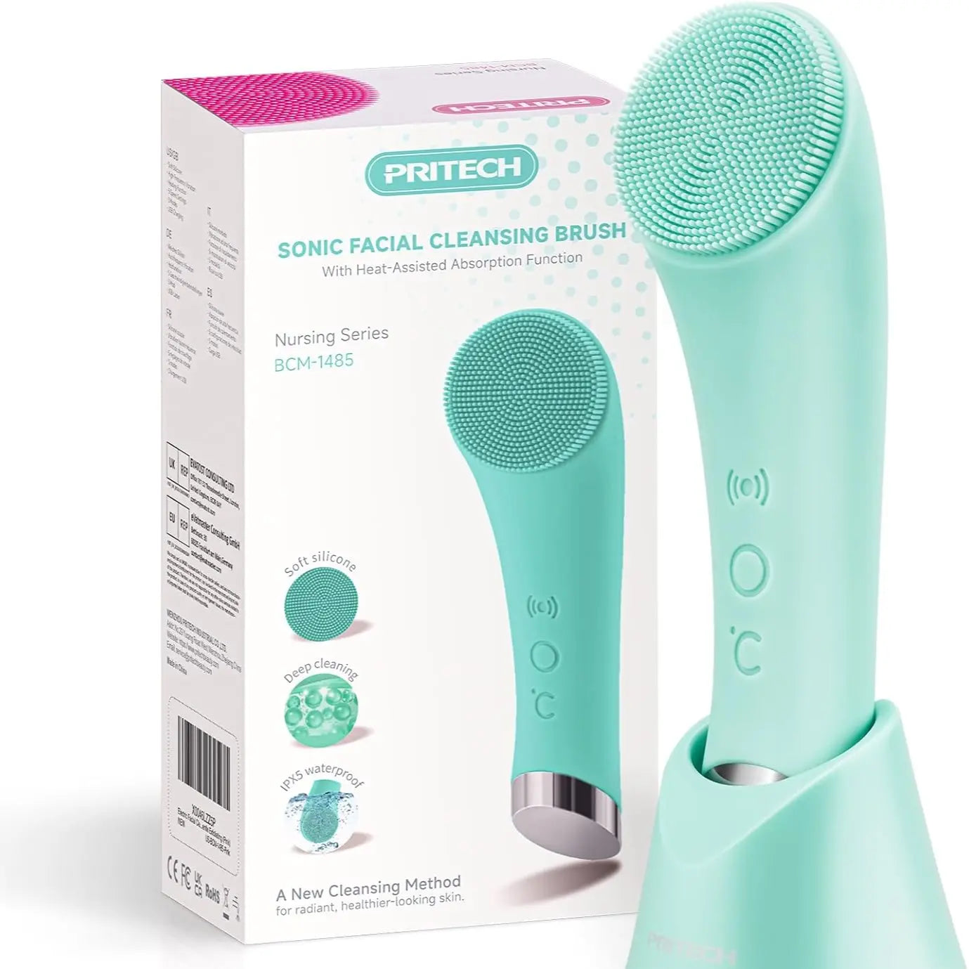 Facial Cleansing Brush, PRITECH Heatable Vibrating Face Scrubber with Massage, Silicone Face Scrubber for Women & Men, Electric Facial Cleanser for Deep Cleansing, Gentle Exfoliating Minihygieneproducts. Summerwins Dealsforyoudays